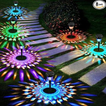 (12 Pack) CVNHMG Outdoor Solar Path Lights, Solar Garden Lights with 7 Color Changes and Warm White Mode, Waterproof Solar Powered Outdoor Lights for Christmas Path Yard Decoration