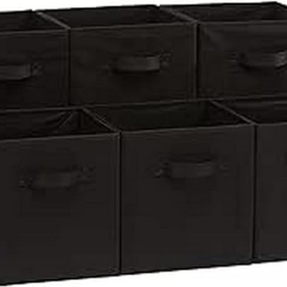 Basics Collapsible Fabric Storage Cubes Organizer with Handles, 10.5"x10.5"x11", Black - Pack of 6