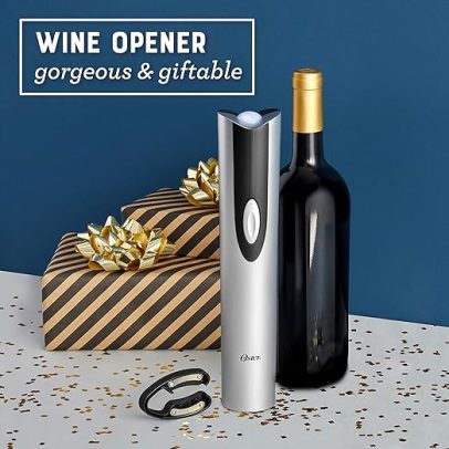 Electric Wine Opener and Foil Cutter Kit with CorkScrew and Charging Base, Silver | Gifts for Wine Lovers