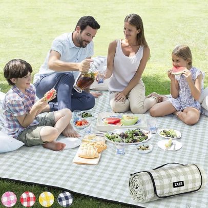 Extra Large Picnic Outdoor Blanket, 80cm x 80cm Waterproof Foldable Blanket Plaid Picnic Mat for Beach, Camping Grass Lawn Park Accessories Cute Couple Creative Wedding Registry (Green White)