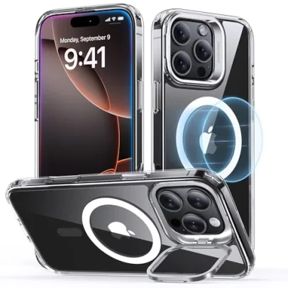 ESR for iPhone 16 Pro Max Case. Compatible with MagSafe. Military-Grade Protective Case. Built-in Stash Stand iPhone Case. Scratch-Resistant Back Cover. Classic Series. Clear