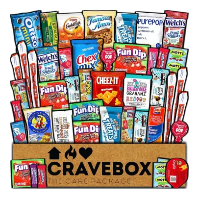 CRAVEBOX Valentines Day Snacks Box Variety Pack Care Package (45 Count) Treats Gift Basket Boxes Pack Adults Kids Grandkids Guys Girls Women Men Boyfriend Candy Birthday Cookies Chips Teenage Mix Coll