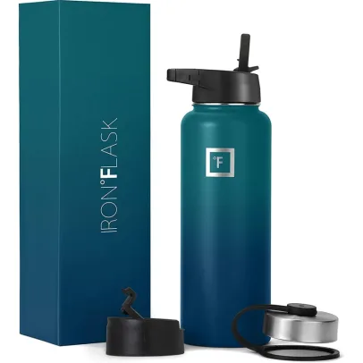 IRON °FLASK Sports Water Bottle40oz, 3 Lids (Straw Lid), Leak ProofStainless Steel Gym & Sport Bottles for Men, Women & KidsDouble Walled, Insulated Thermos, Metal Canteen