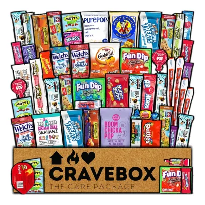 CRAVEBOX Easter Snacks Box Variety Pack Care Package (80 Count) Treats Gift Basket Boxes Pack Adults Kids Grandkids Guys Girls Women Men Boyfriend Candy Birthday Cookies Chips Teenage Mix College Stud