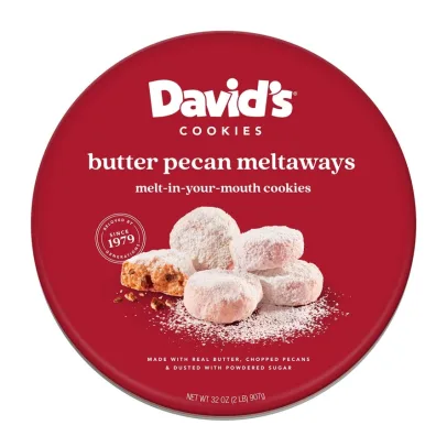 David’s Cookies Gourmet Butter Pecan Meltaway Cookies Gift Basket – 32oz Butter Cookies with Crunchy Pecans and Powdered Sugar – All-Natural Ingredients – Kosher Recipe – Ideal Gift for Corporate Birt