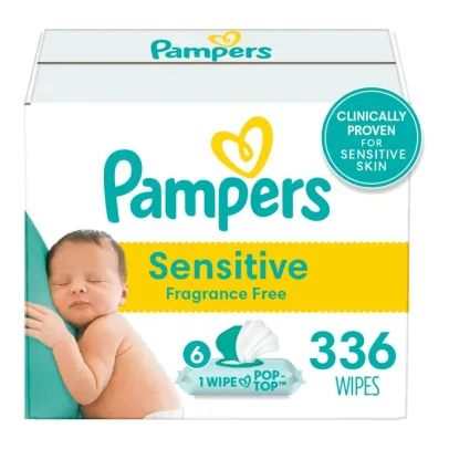 Choose your countBaby Wipes, Pampers Sensitive Water Based Baby Diaper Wipes, Hypoallergenic and Unscented, 6 Pop-Top Packs, 336 Total Wipes (Packaging May Vary)